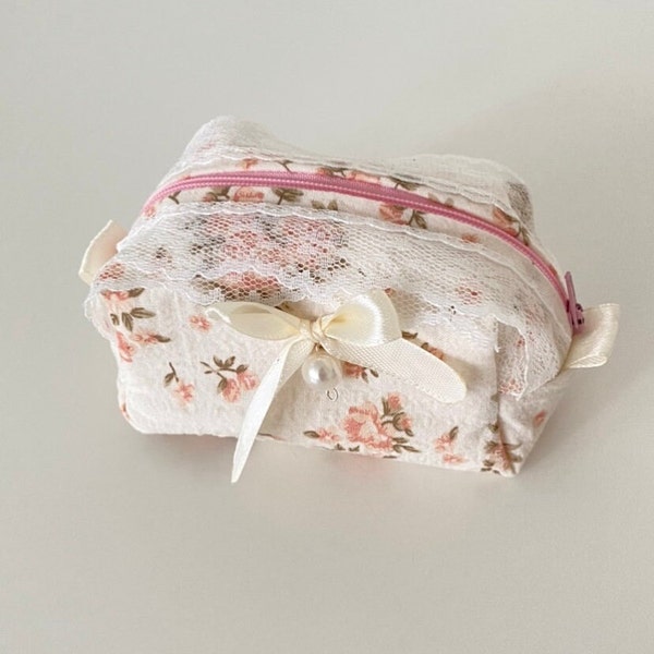 Aurora Mini Coin Purse - Mini Makeup Bag - Floral mini makeup bag with ruffles (make sure to read the sizing)