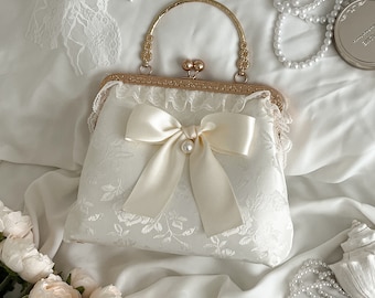 Bolso Celestine Jacquard Marfil - Bolso con cierre hecho a mano - Regalos de novia - Regalos para ella