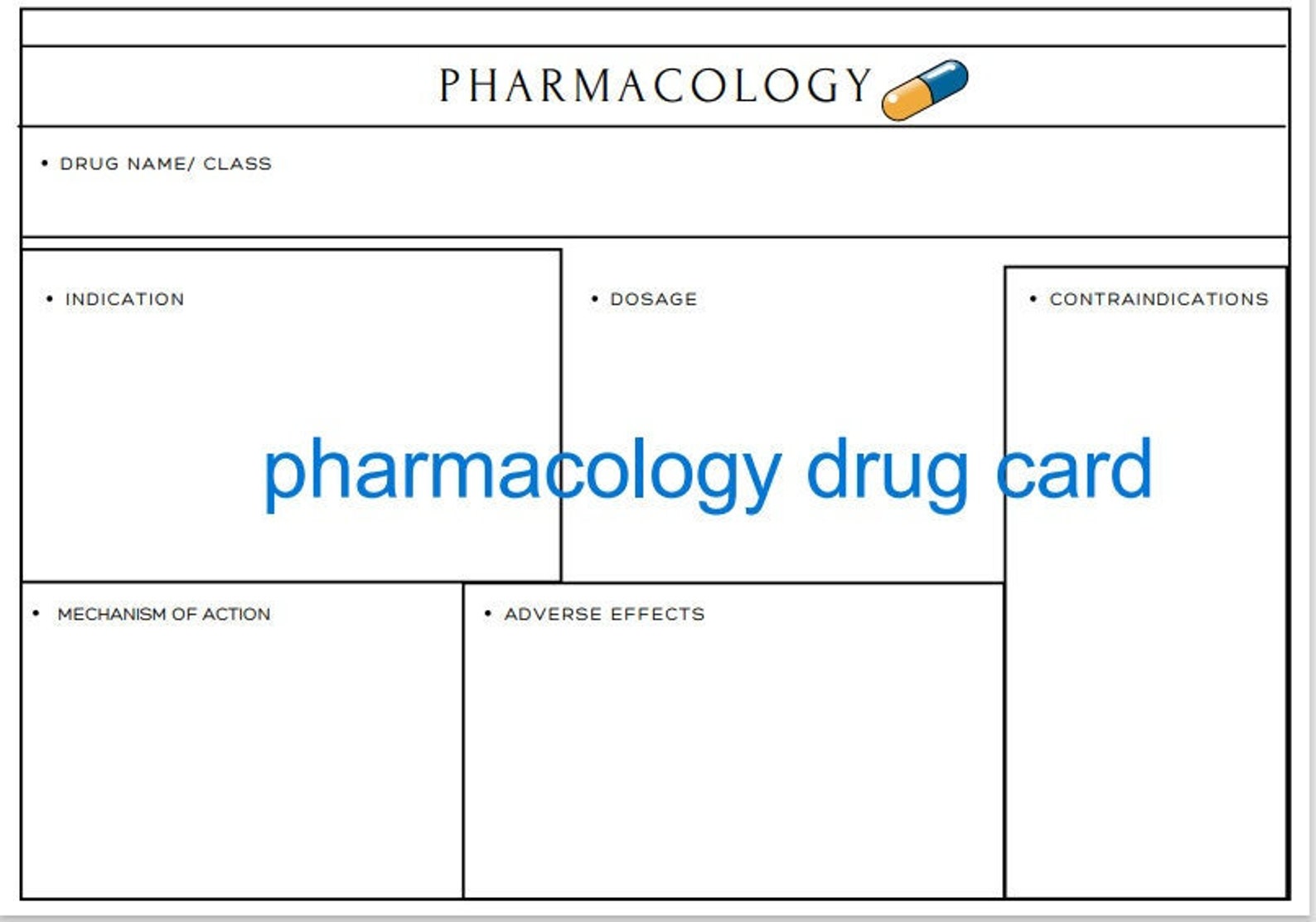 Pharmacology Drug Card Template Etsy
