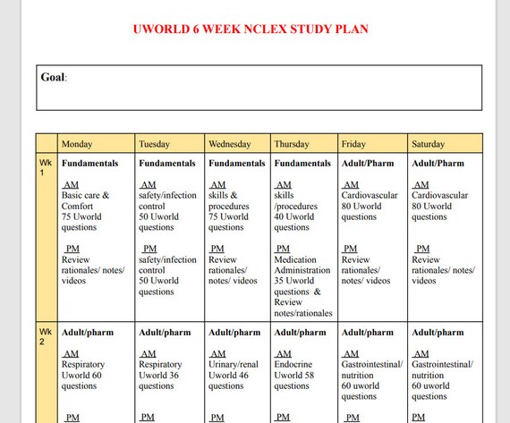 6 Week NCLEX Study Plan-uworld 3page - Etsy