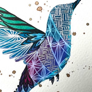 4-pack Handpainted, Zentangled Hummingbird cards 3.5x5” (originals, not prints)