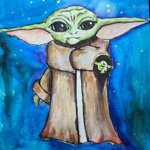 Original watercolor Grogu-Baby Yoda-Mandalorian