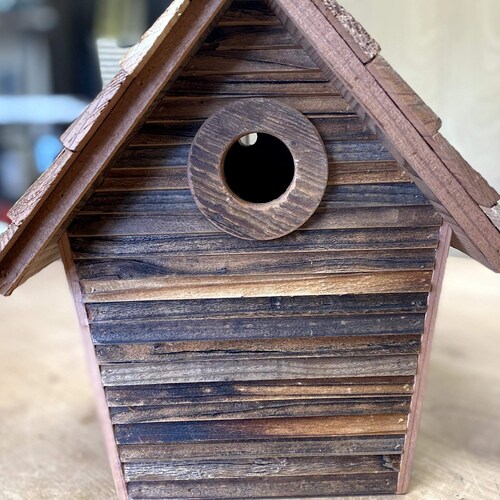 Assembled size 12x7x7 AFrame Unique Birdhouse Attracts Downy