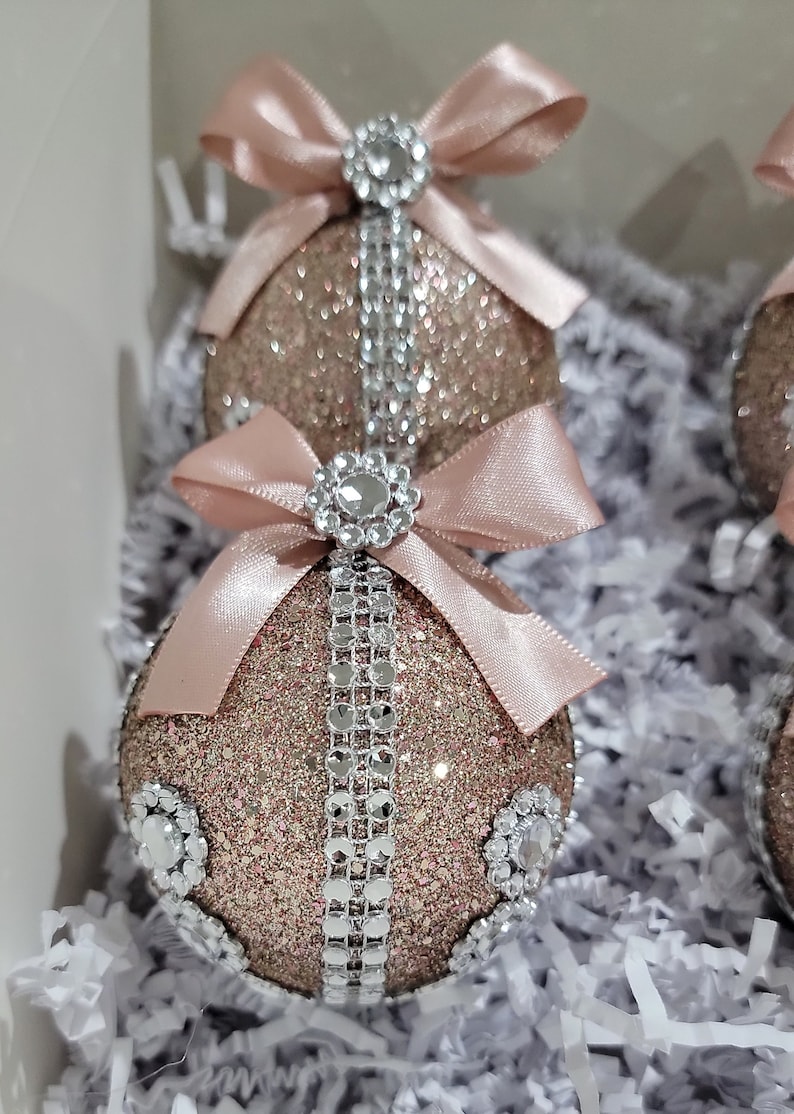 Set of 4 Pink /rose Gold Ornament Set Etsy