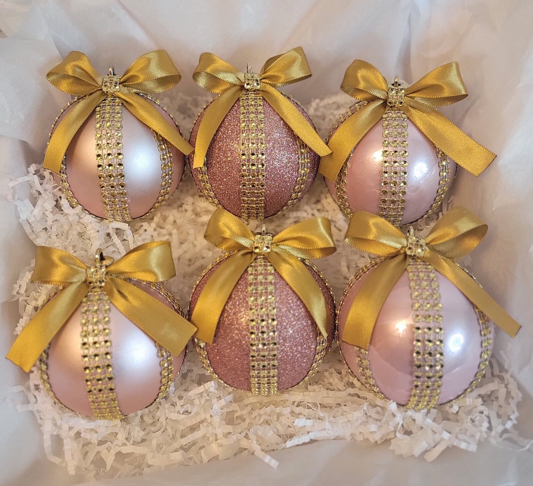Set of 6 Pink and Gold Ornament Set Etsy