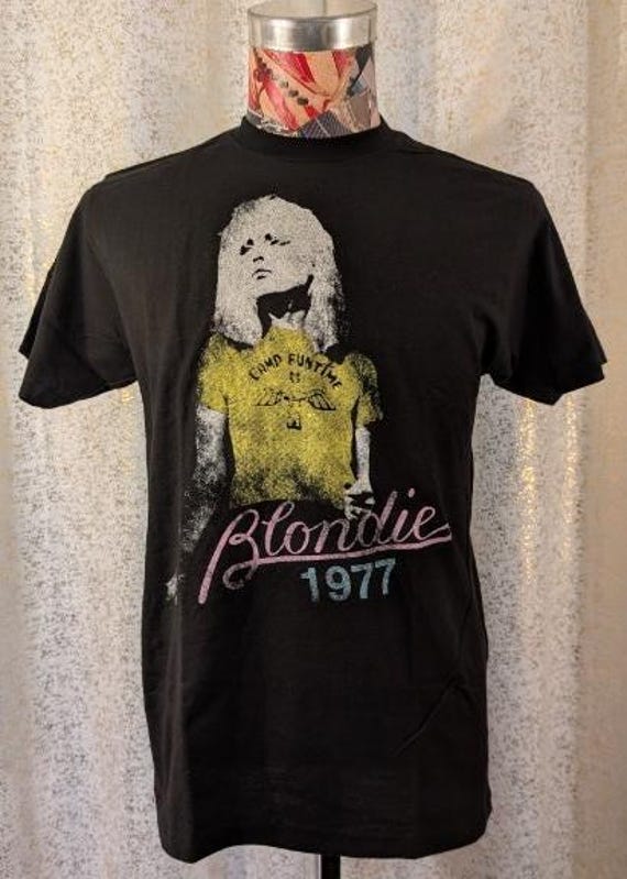Officially Licensed Blondie 1977 Vintage Style Rock Band Black T 