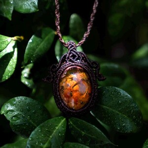 Mexican Landscape Opal Macrame Pendant Necklace – Boho Gemstone Jewelry