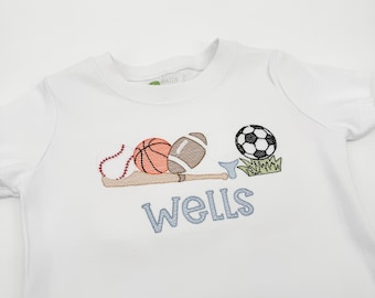 Personalized Sports Shirt / Football Soccer Baseball Golf Basketball Embroidery Applique / Sports Applique / Boy Sports Birthday Shirt