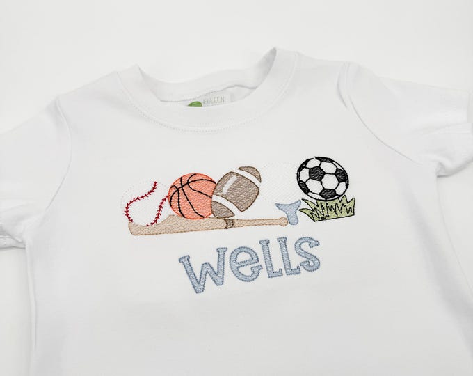 Personalized Sports Shirt / Football Soccer Baseball Golf Basketball Embroidery Applique / Sports Applique / Boy Sports Birthday Shirt