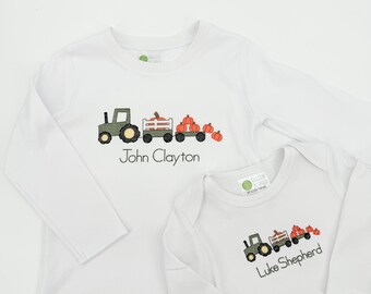 Boys Pumpkin Shirt / Embroidered Pumpkin Shirt / Boys Tractor Shirt / Pumpkin Patch Outifit / Pumpkin Tractor