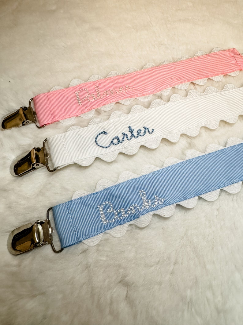 Monogrammed Pacifier Clip Embroidered Name, Baby Pacifier Clip image 4