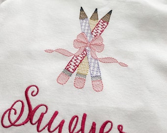 Back To School Shirt , Personalized Back To School Shirt , Embroidered School Shirt , Pencil Shirt , Girl School Shirt