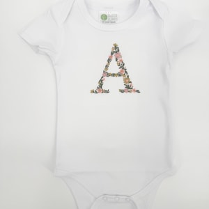 Girls Floral Initial Shirt/ Girls floral monogram Shirt/ floral letter shirt/ Girls Summer Outfit