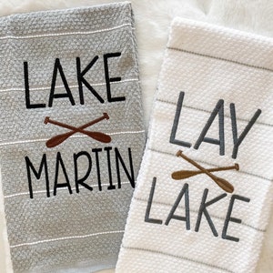 Personalized Lake Kitchen Towel Embroidered