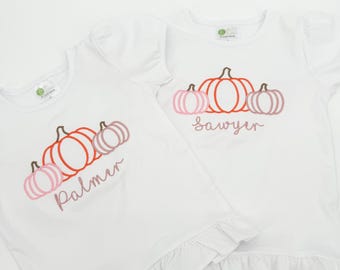 Girls Pumpkin Shirt / Embroidered Pumpkin Shirt / Baby pumpkin outfit / Girls Thanksgiving Shirt