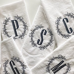 Personalized Initial Embroidered Kitchen Towel, Monogrammed Tea Towel