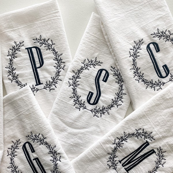 Personalized Initial Embroidered Kitchen Towel, Monogrammed Tea Towel