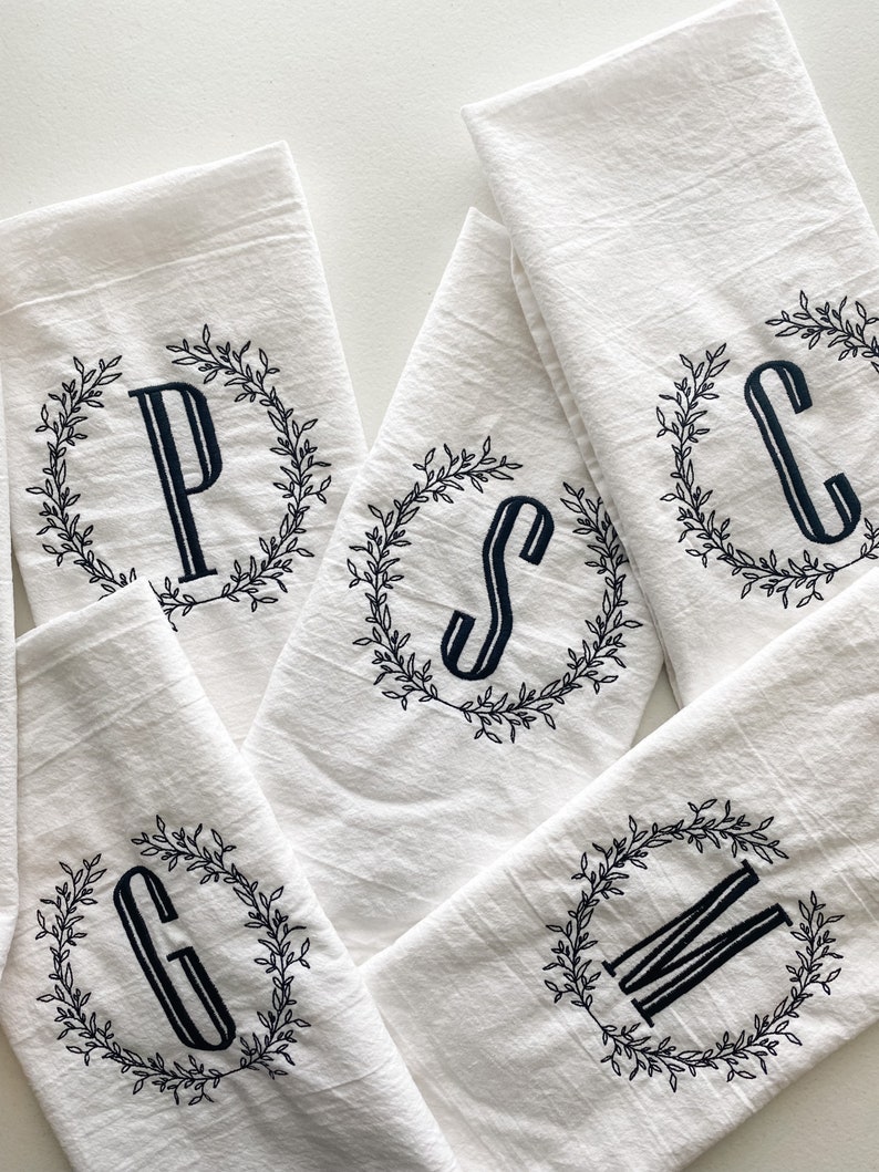 Personalized Initial Embroidered Kitchen Towel, Monogrammed Tea Towel