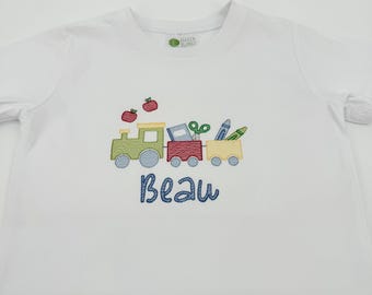 School Embroidered Shirt / Personalized Back To School Shirt / Name Shirt / Boys Train Shirt / School Supplies Train
