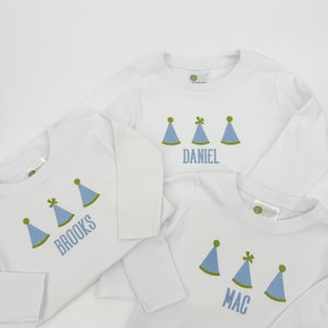 Party Hat Shirt, Classic Birthday Shirt, Embroidered Birthday shirt, Happy Birthday Shirt, First Birthday Shirt with Name