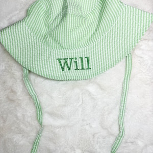 Embroidered Swim Hat with Name | Kids Sun Hat | Baby Swim Hat | Pink Stripe Seersucker Pool Hat | Floppy Beach Hat Personalized image 9