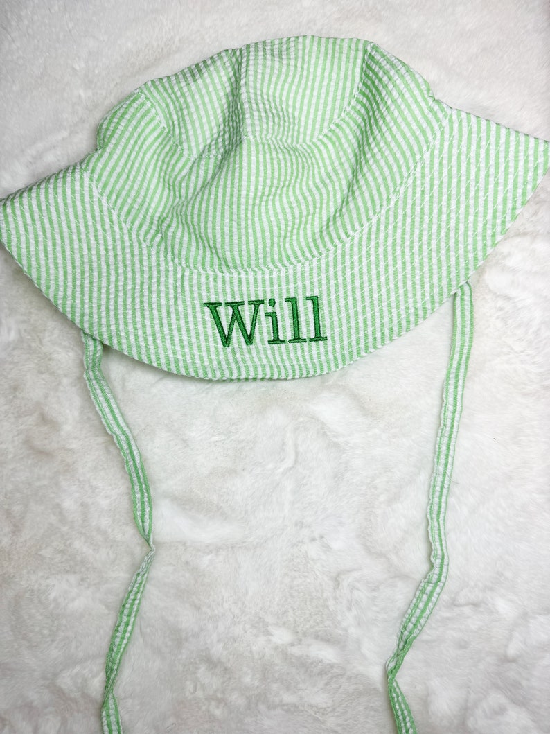 Embroidered Swim Hat with Name | Kids Sun Hat | Baby Swim Hat | Pink Stripe Seersucker Pool Hat | Floppy Beach Hat Personalized image 9