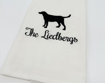 Dog Embroidered Tea Towel, Labrador Dog Gift, Black Lab Gift, Dog Kitchen Towel