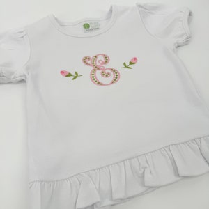 Girls Floral Monogrammed Shirt/ Girls Initial Shirt/ Rosebud embroidered shirt/ Girls Summer Outfit