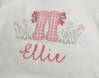 Girls Appliqué Rainboots Shirt / Spring Applique Shirt / Girls Summer Shirt / Girls Liberty Fabric Shirt