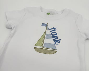 Sailboat Embroidery Shirt / Girls Sailboat / Boat Shirt / Boat Trio Shirt / Boat Birthday / Personalized Boy Sailboat / Boat Embroidery