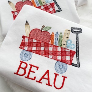Apple Wagon Embroidered Shirt / Personalized Back To School Shirt / Name Shirt / Kids School Shirt / School Supplies