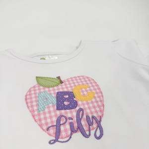Embroidered Back To School Shirt / Appliqué School Shirt / ABC Shirt / Girls Apple Shirt