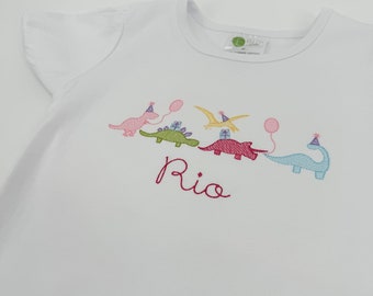 Dinosaur Shirt, Girl Dino Party Shirt, Dinosaur party hat shirt, Birthday Shirt, Dinosaur Shirt, Girls Dinosaur Shirt, Embroidered Dinosaur