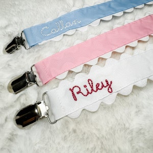 Monogrammed Pacifier Clip Embroidered Name, Baby Pacifier Clip image 1