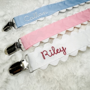 Monogrammed Pacifier Clip Embroidered Name, Baby Pacifier Clip