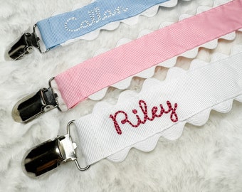 Monogrammed Pacifier Clip Embroidered Name, Baby Pacifier Clip