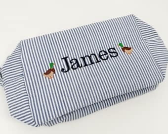 Seersucker Bag / Monogrammed Makeup bag / Everything Bag / Baby Snack Bag / Baby Travel Bag / Bag with Duck Design / Mallard Duck Gift