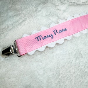 Monogrammed Pacifier Clip Embroidered Name, Baby Pacifier Clip image 6