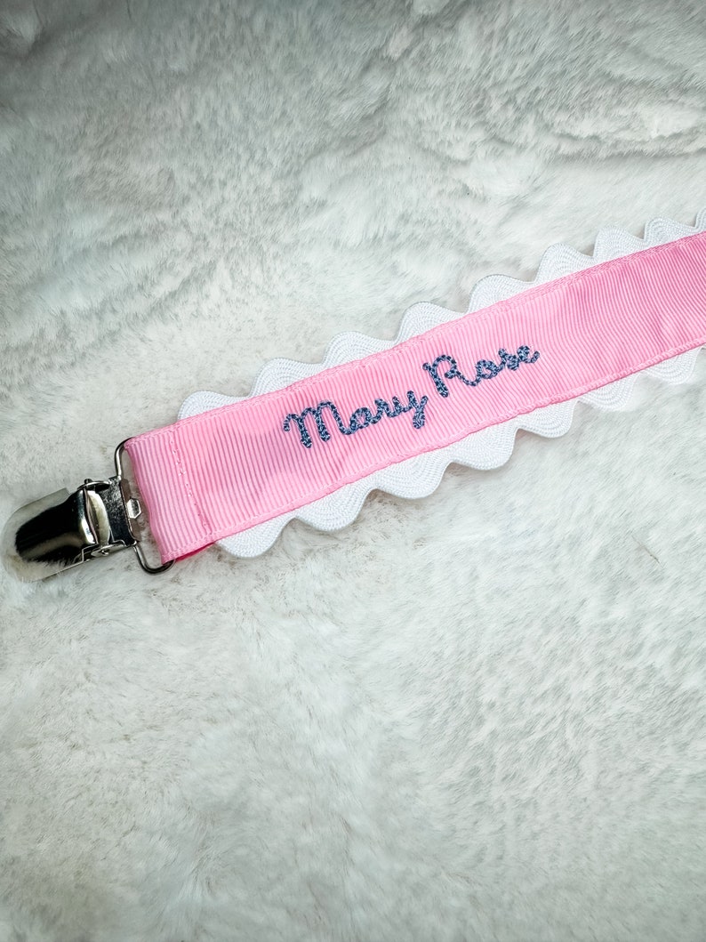 Monogrammed Pacifier Clip Embroidered Name, Baby Pacifier Clip image 6