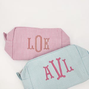 Seersucker Bag / Monogrammed Makeup bag / Everything Bag