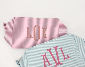 Seersucker Bag / Monogrammed Makeup bag / Everything Bag
