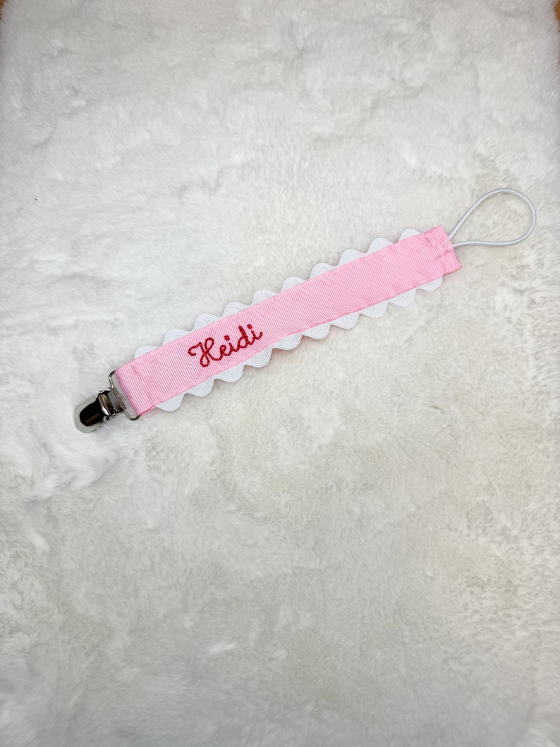 Monogrammed Pacifier Clip Embroidered Name, Baby Pacifier Clip image 2