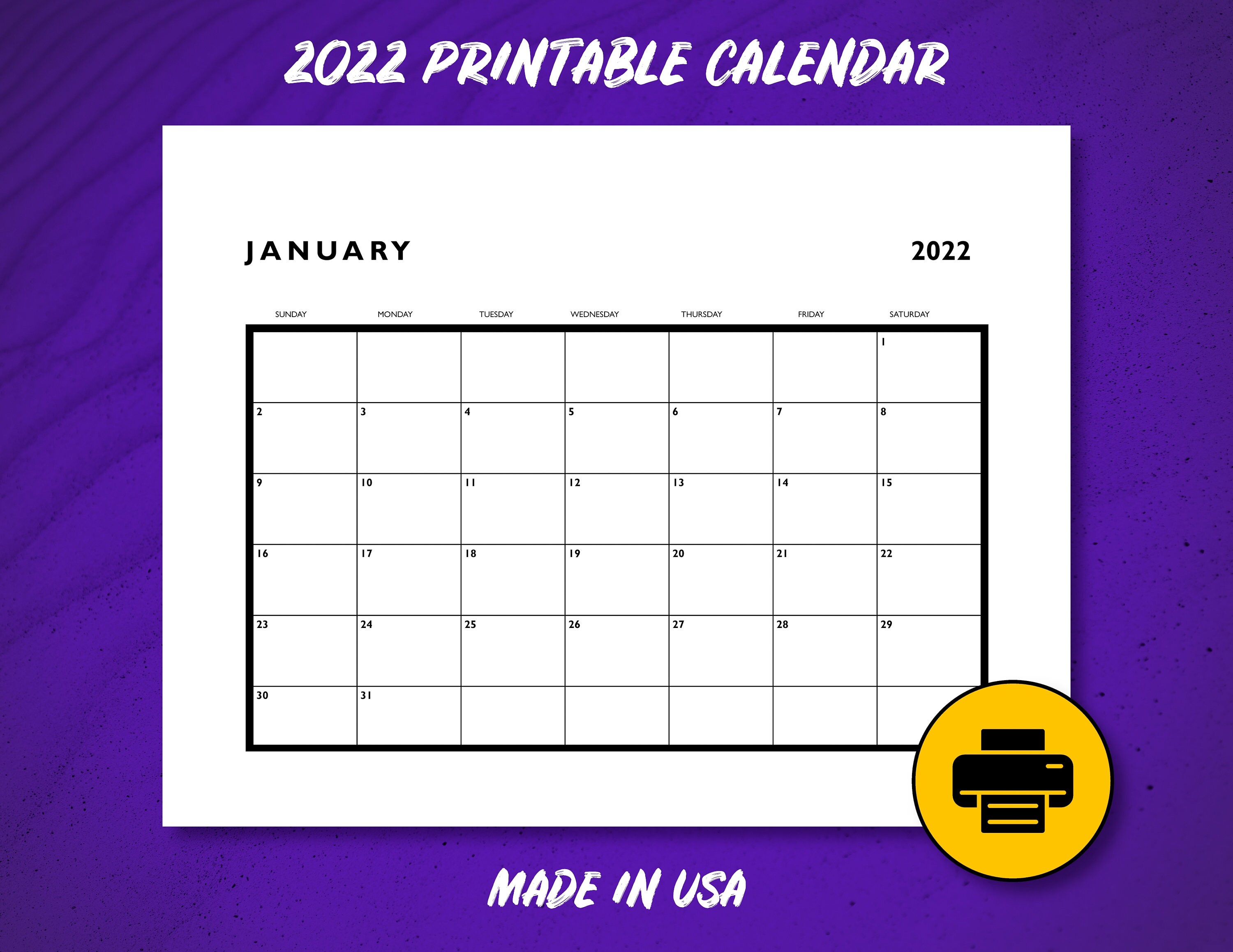 2022 printable calendar with simple and clean design digital etsy