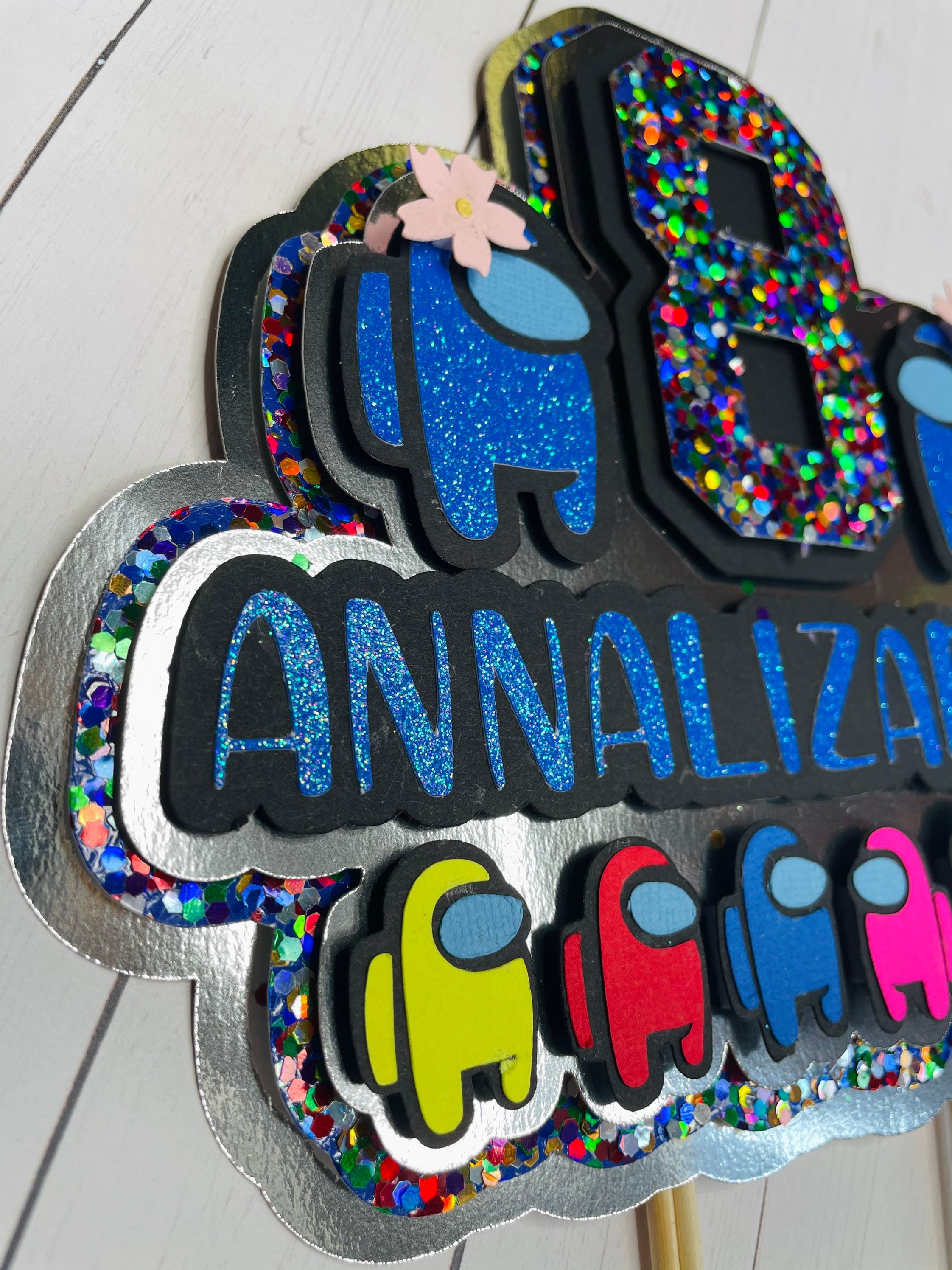 Among Us Cake Topper Happy Birthday Glitter 3D Cake Etsy Australia