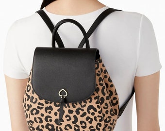 Kate Spade Adel Leopard Leather Flap Backpack K8464 Cheetah - Etsy