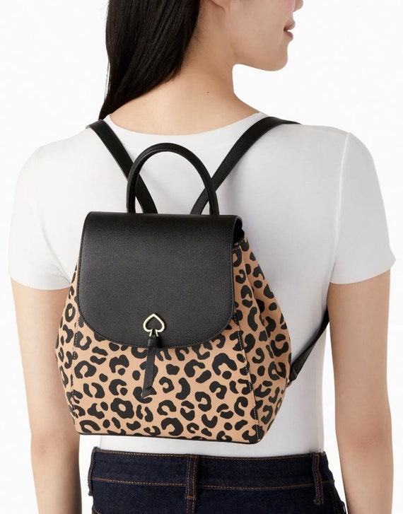 Kate Spade Adel Leopard Leather Flap Backpack K8464 Cheetah - Etsy Finland