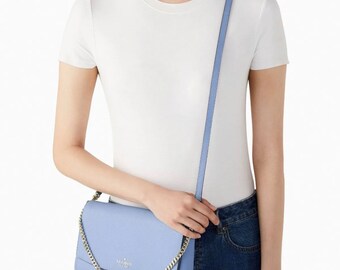 Kate Spade Greer Chain Crossbody Pale Blue Saffiano Leather 