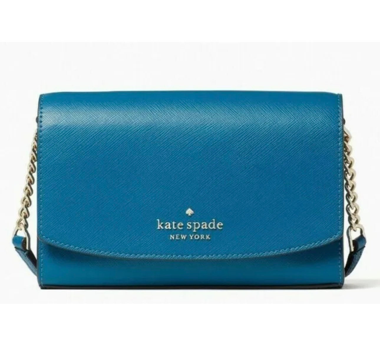 Kate Spade Staci Saffiano Leather Flap Shoulder Bag Crossbody Light Blue 