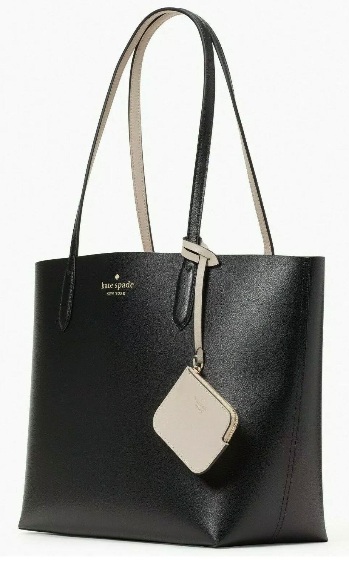 Kate Spade Ava Reversible Black Leather Tote Beige Pouch NWT K6052 359 ...