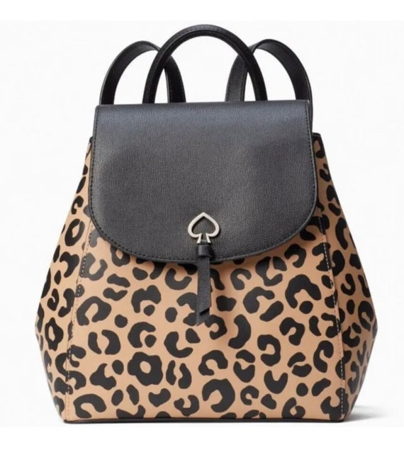 Kate Spade Adel Leopard Leather Flap Backpack K8464 Cheetah 